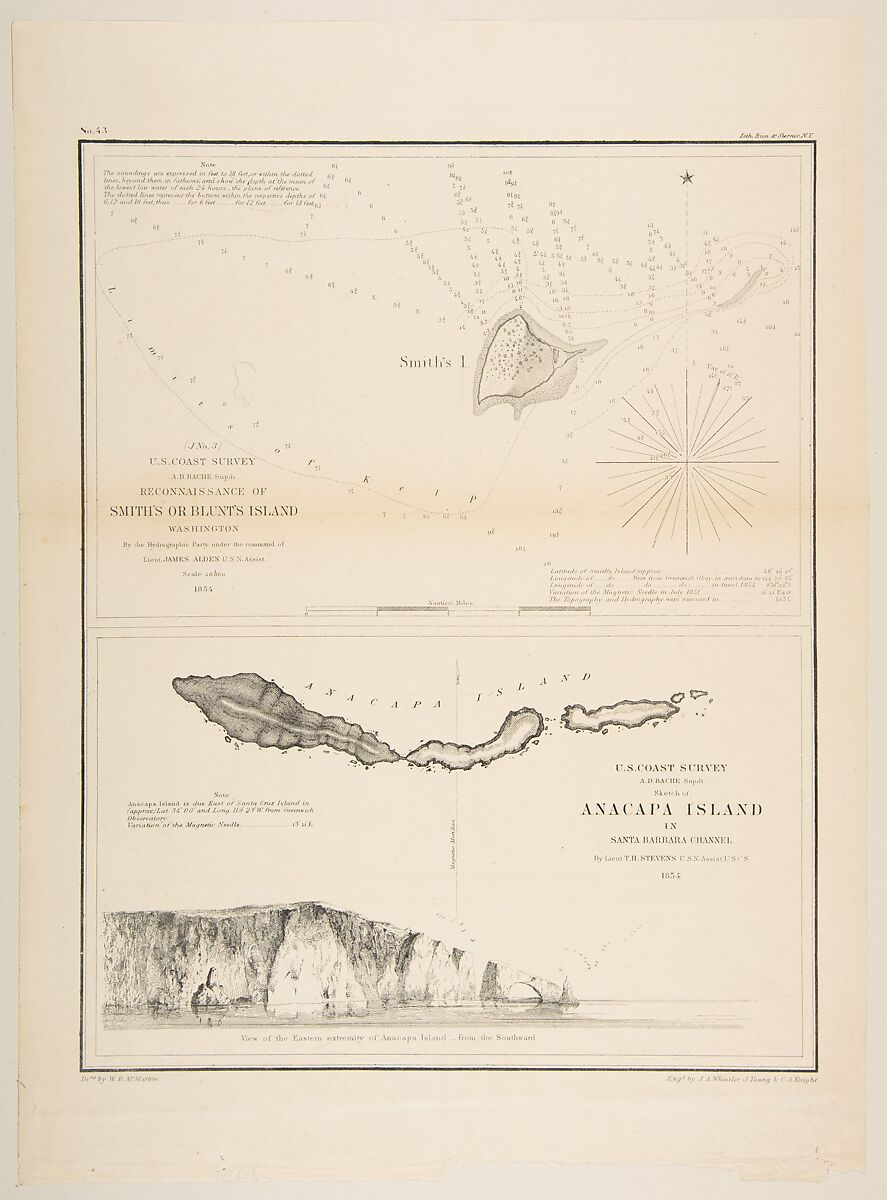 U.S. Coast Survey...Reconnaissance of Smith's or Blunt's Island, Washington / U.S. Coast Survey...Sketch of Anacapa Island in Santa Barbara Channel, James McNeill Whistler (American, Lowell, Massachusetts 1834–1903 London), Transfer lithograph 