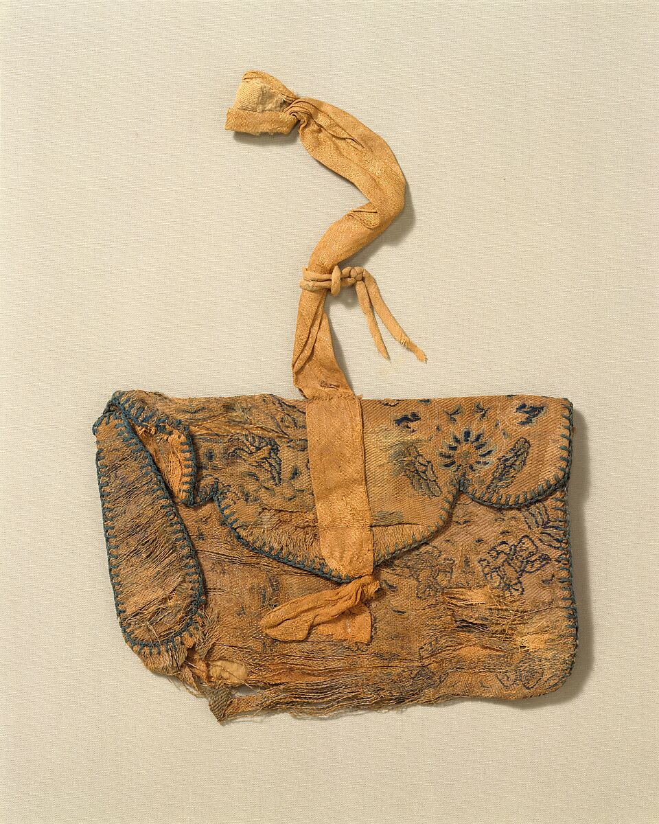 Purse with boys playing, Silk weft-faced compound twill, China