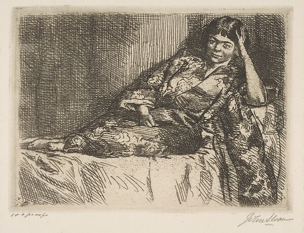 Girl in Kimono, John Sloan (American, Lock Haven, Pennsylvania 1871–1951 Hanover, New Hampshire), Etching 