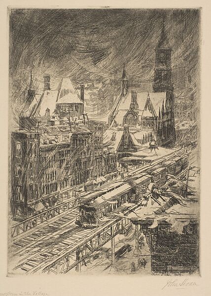 Snowstorm in the Village, John Sloan (American, Lock Haven, Pennsylvania 1871–1951 Hanover, New Hampshire), Etching 