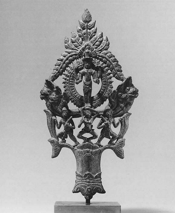 Finial with the Earth Goddess, Nan Brah Dharani, and Standing Vishnu, Bronze, Cambodia or Thailand 