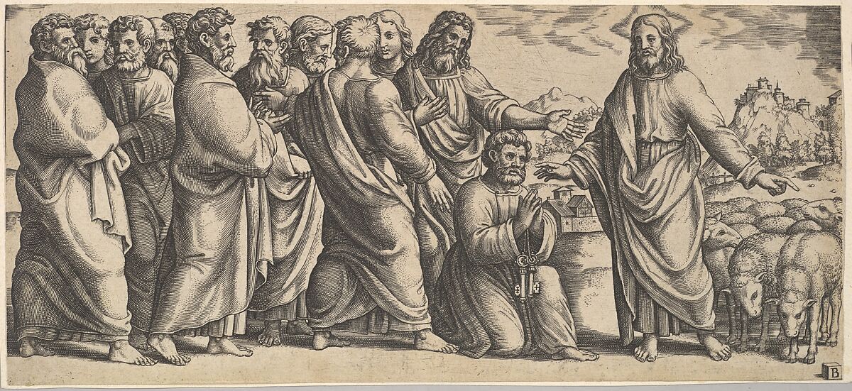 The Delivery of the Keys to Peter, Master of the Die (Italian, active Rome, ca. 1530–60), Engraving 