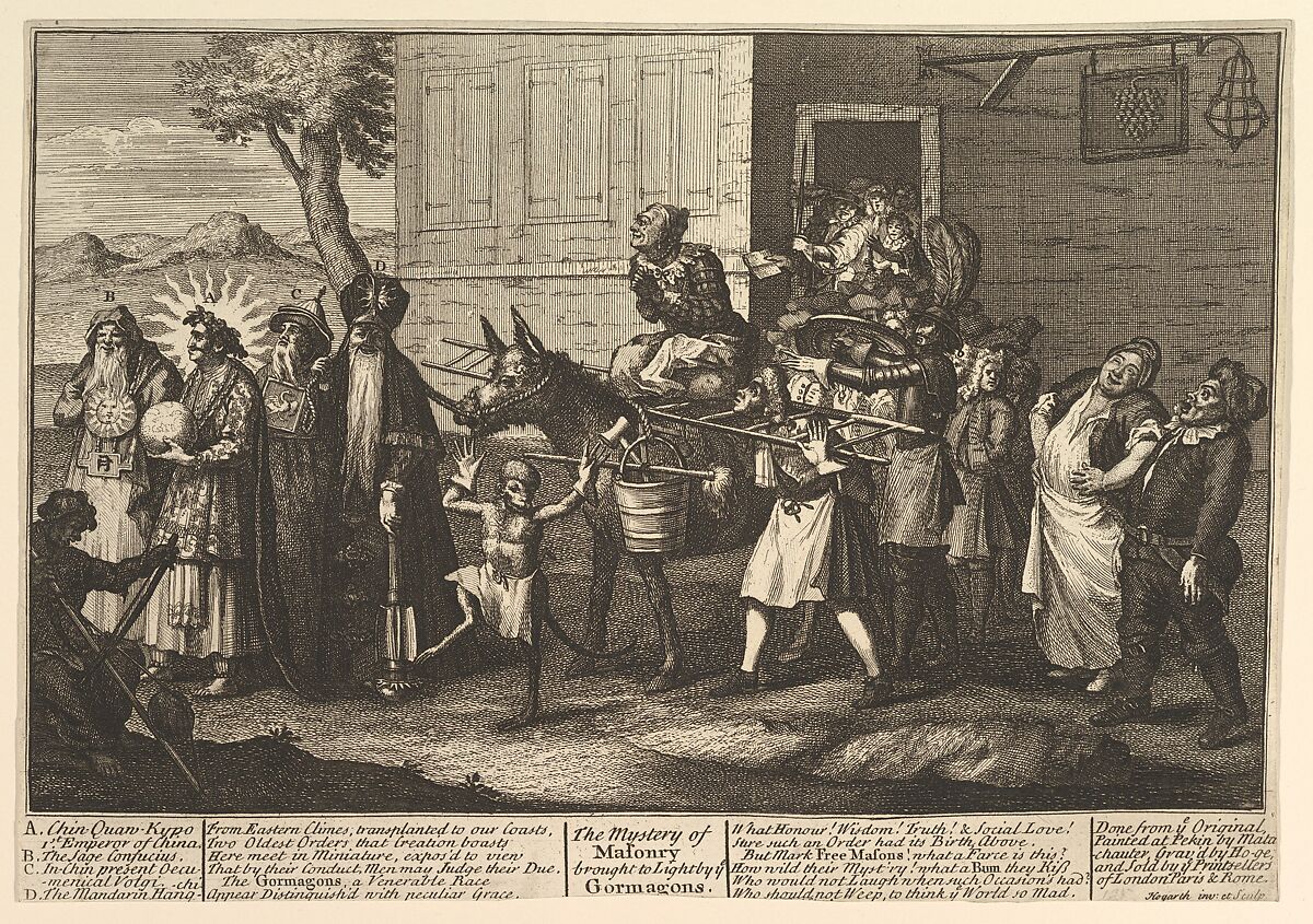 The Mystery of Masonry Brought to Light by the Gormagons, William Hogarth (British, London 1697–1764 London), Etching and engraving; third state of three 
