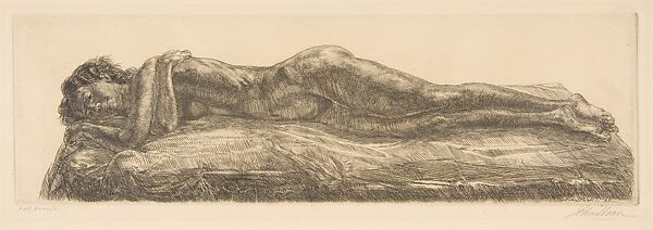Long Prone Nude, John Sloan (American, Lock Haven, Pennsylvania 1871–1951 Hanover, New Hampshire), Etching and engraving 
