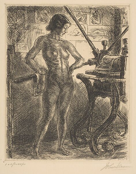 Nude and Etching Press, John Sloan (American, Lock Haven, Pennsylvania 1871–1951 Hanover, New Hampshire), Etching 