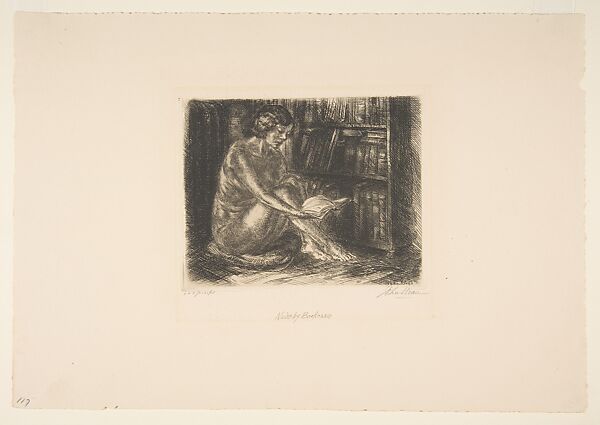 Nude by Bookcase, John Sloan (American, Lock Haven, Pennsylvania 1871–1951 Hanover, New Hampshire), Etching