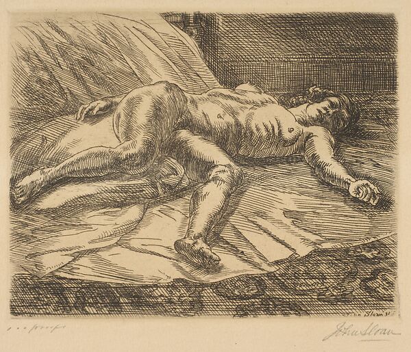 Nude on the Floor, John Sloan (American, Lock Haven, Pennsylvania 1871–1951 Hanover, New Hampshire), Etching and engraving 