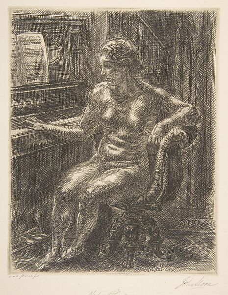 Nude at Piano, John Sloan (American, Lock Haven, Pennsylvania 1871–1951 Hanover, New Hampshire), Etching 