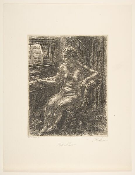 Nude at Piano, John Sloan (American, Lock Haven, Pennsylvania 1871–1951 Hanover, New Hampshire), Etching