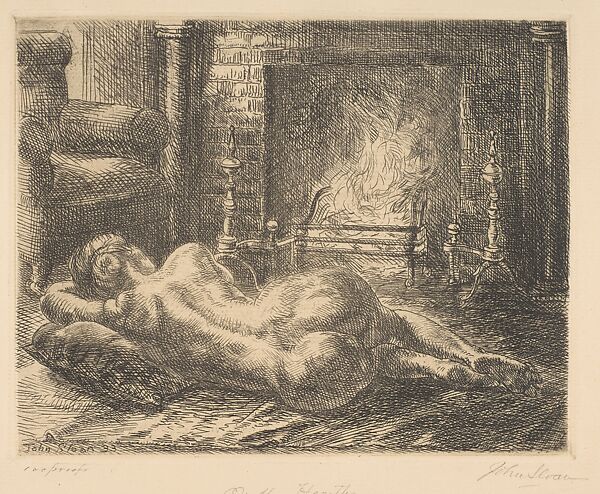 Nude on Hearth, John Sloan (American, Lock Haven, Pennsylvania 1871–1951 Hanover, New Hampshire), Etching 