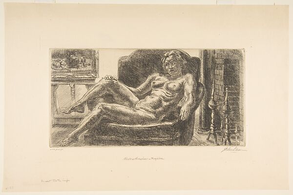 Nude in Armchair by Fireplace, John Sloan (American, Lock Haven, Pennsylvania 1871–1951 Hanover, New Hampshire), Etching