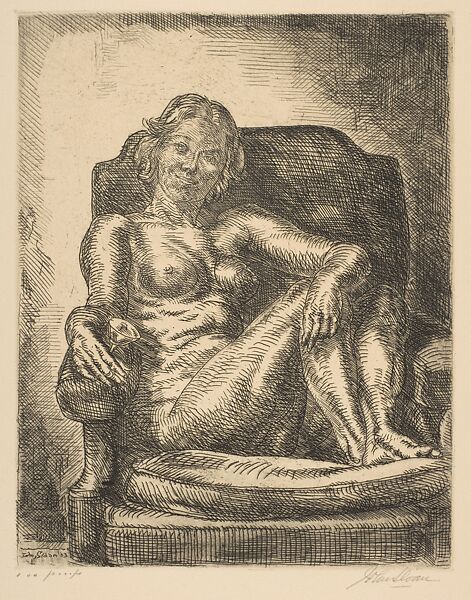 Nude with Wineglass, John Sloan (American, Lock Haven, Pennsylvania 1871–1951 Hanover, New Hampshire), Etching 