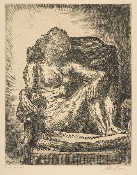 Nude with Wineglass, John Sloan (American, Lock Haven, Pennsylvania 1871–1951 Hanover, New Hampshire), Etching