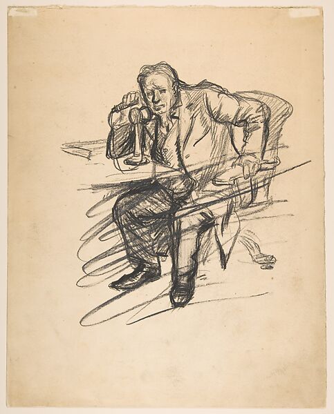 Seated Man on the Telephone (recto); Two Standing Men (verso), John Sloan (American, Lock Haven, Pennsylvania 1871–1951 Hanover, New Hampshire), Graphite 