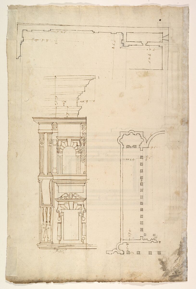 Court Cupboard (side elevation), Anonymous, French, 16th century, Pen and brown ink