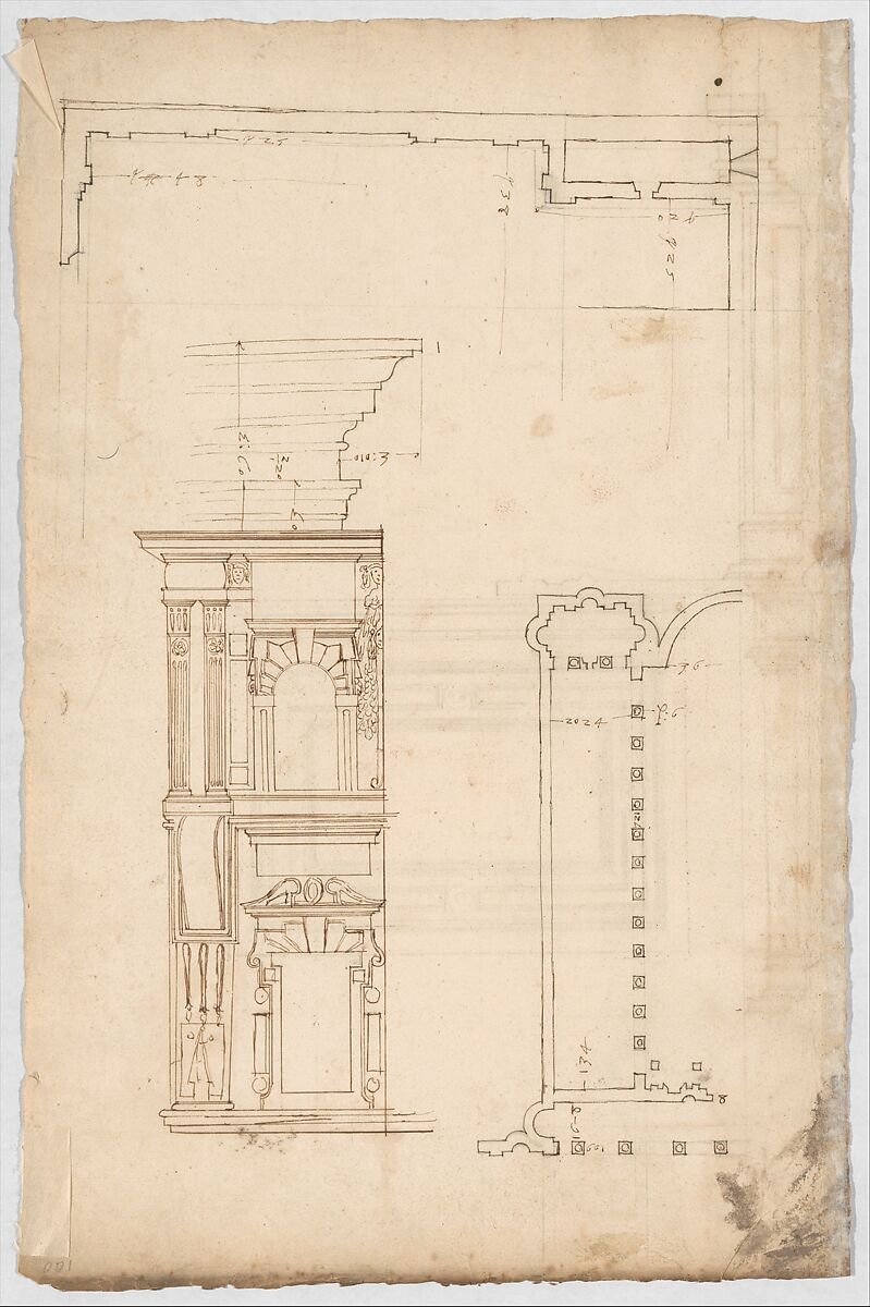 Court Cupboard (side elevation), Anonymous, French, 16th century, Pen and brown ink