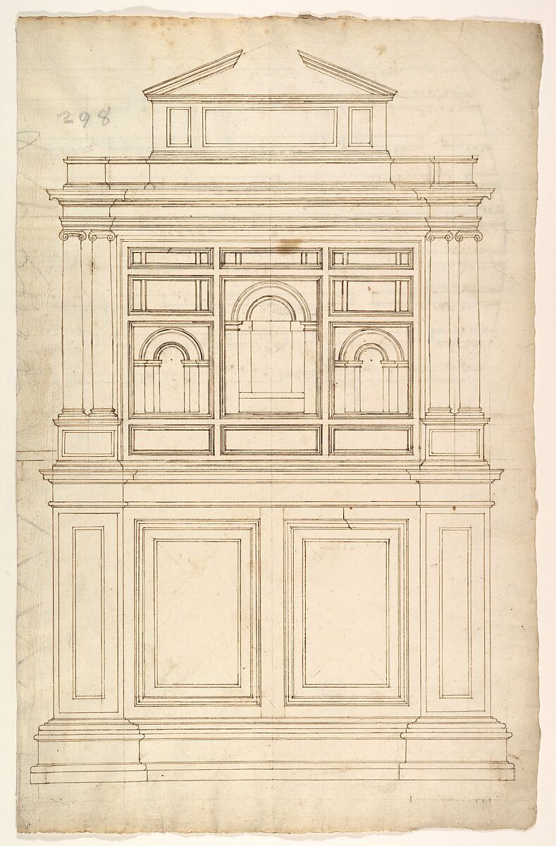 Court Cupboard (recto); Half-page of rectangles, numbered and lettered (verso), Anonymous, French, 16th century, Pen and brown ink 