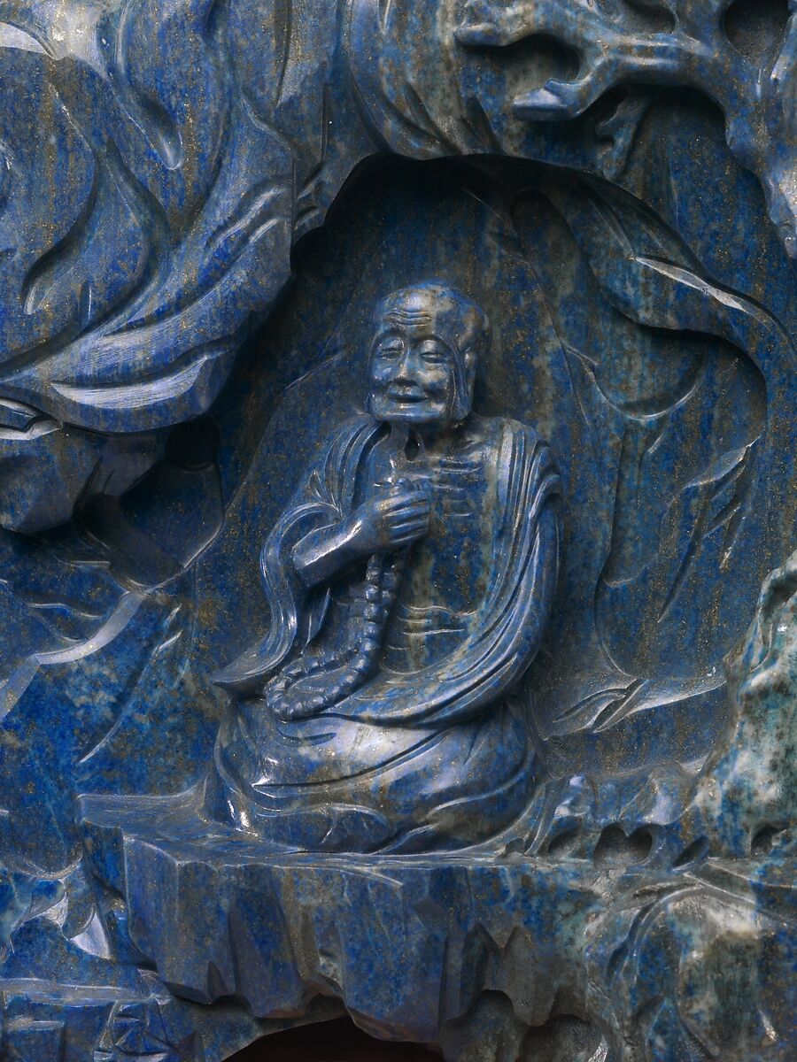 Seated luohan (arhat) in a grotto, Lapis lazuli, China