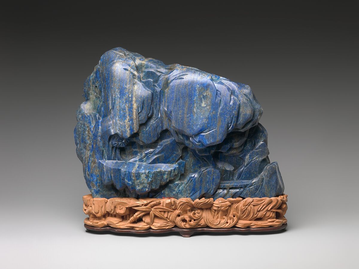 Seated luohan (arhat) in a grotto, Lapis lazuli, China