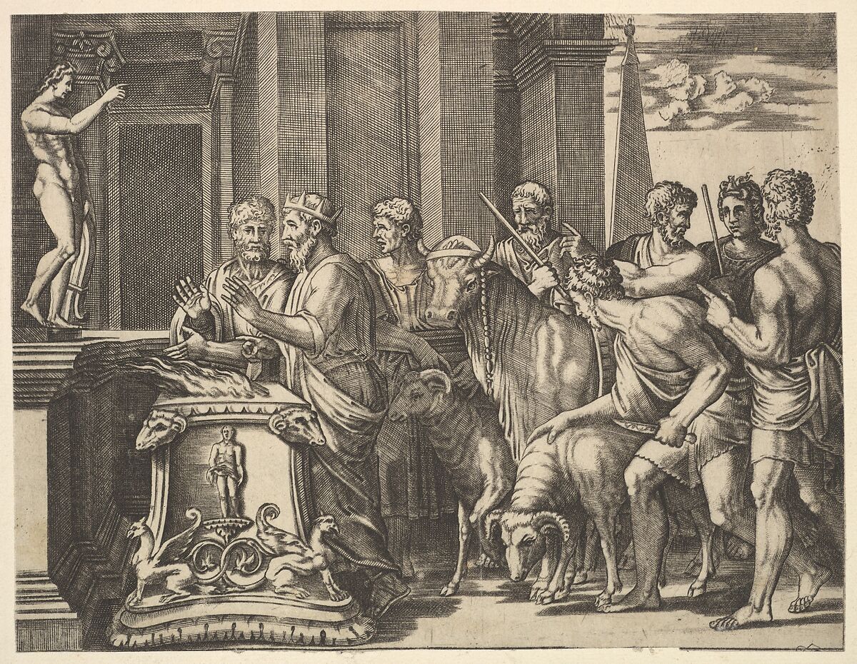 Psyche's father consulting the oracle, from 'The Fable of Psyche', Master of the Die (Italian, active Rome, ca. 1530–60), Engraving 