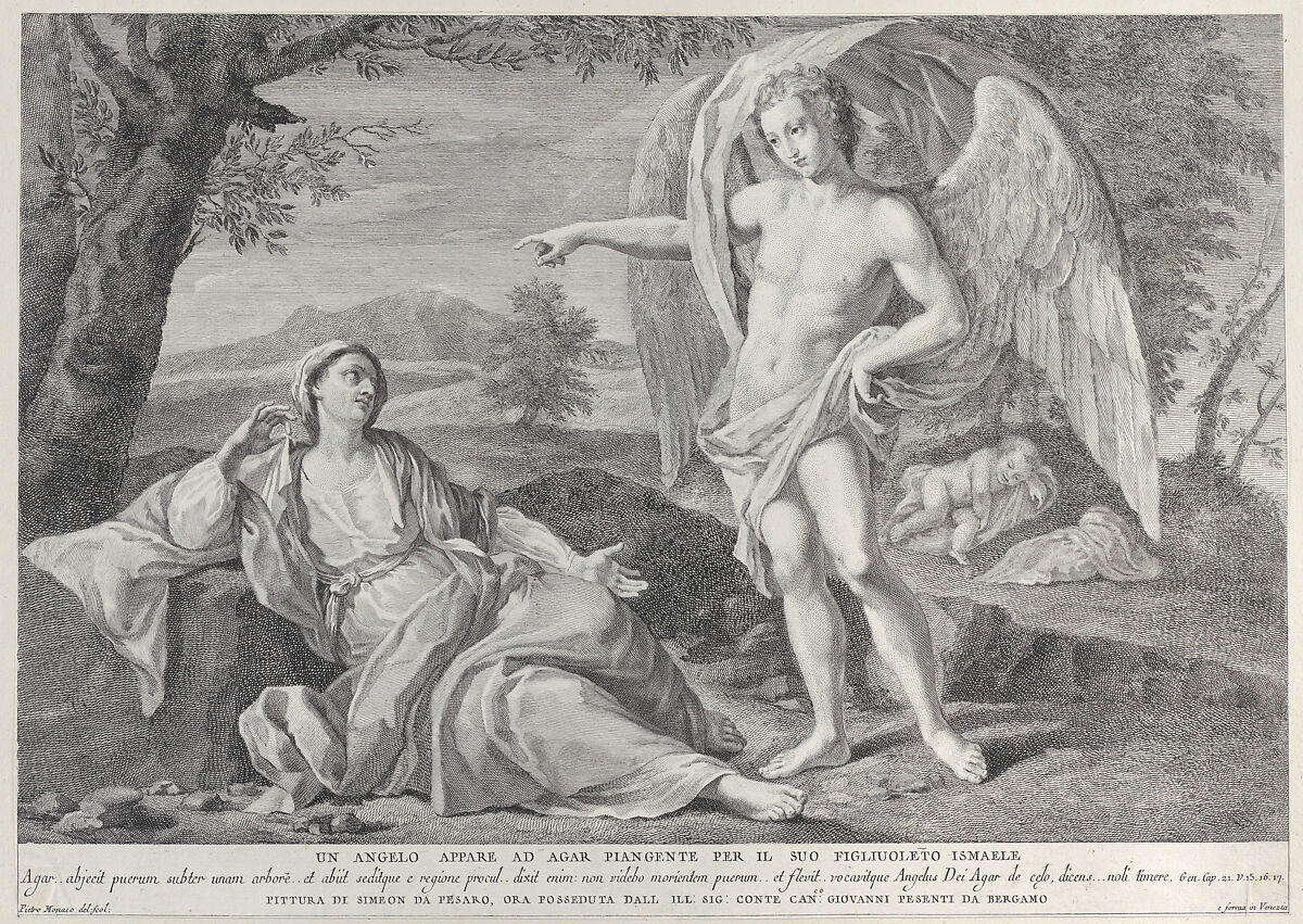 An angel appearing to Hagar, Pietro Monaco (Italian, Belluno 1707–1772 Venice), Etching
