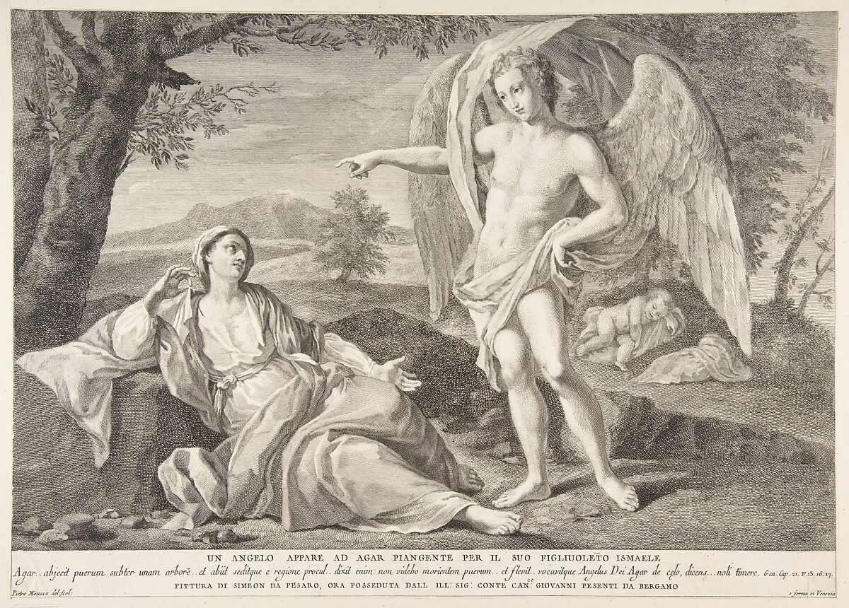 An angel appearing to Hagar, Pietro Monaco (Italian, Belluno 1707–1772 Venice), Etching 