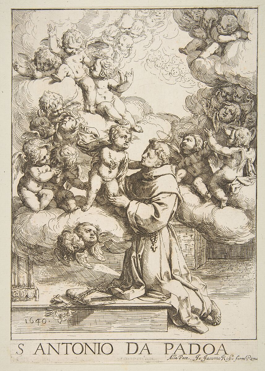 Saint Anthony of Padua adoring the Christ Child, copy after Cantarini, Anonymous, Italian, 17th century, Etching 