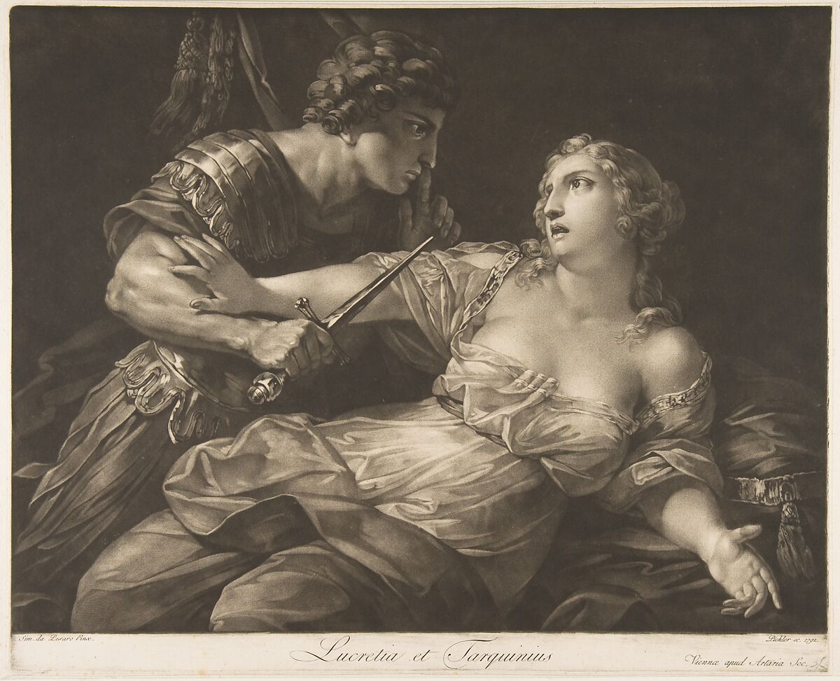 Tarquin and Lucretia, Johann Peter Pichler (Austrian, Bolzano, 1765–1807), Mezzotint 