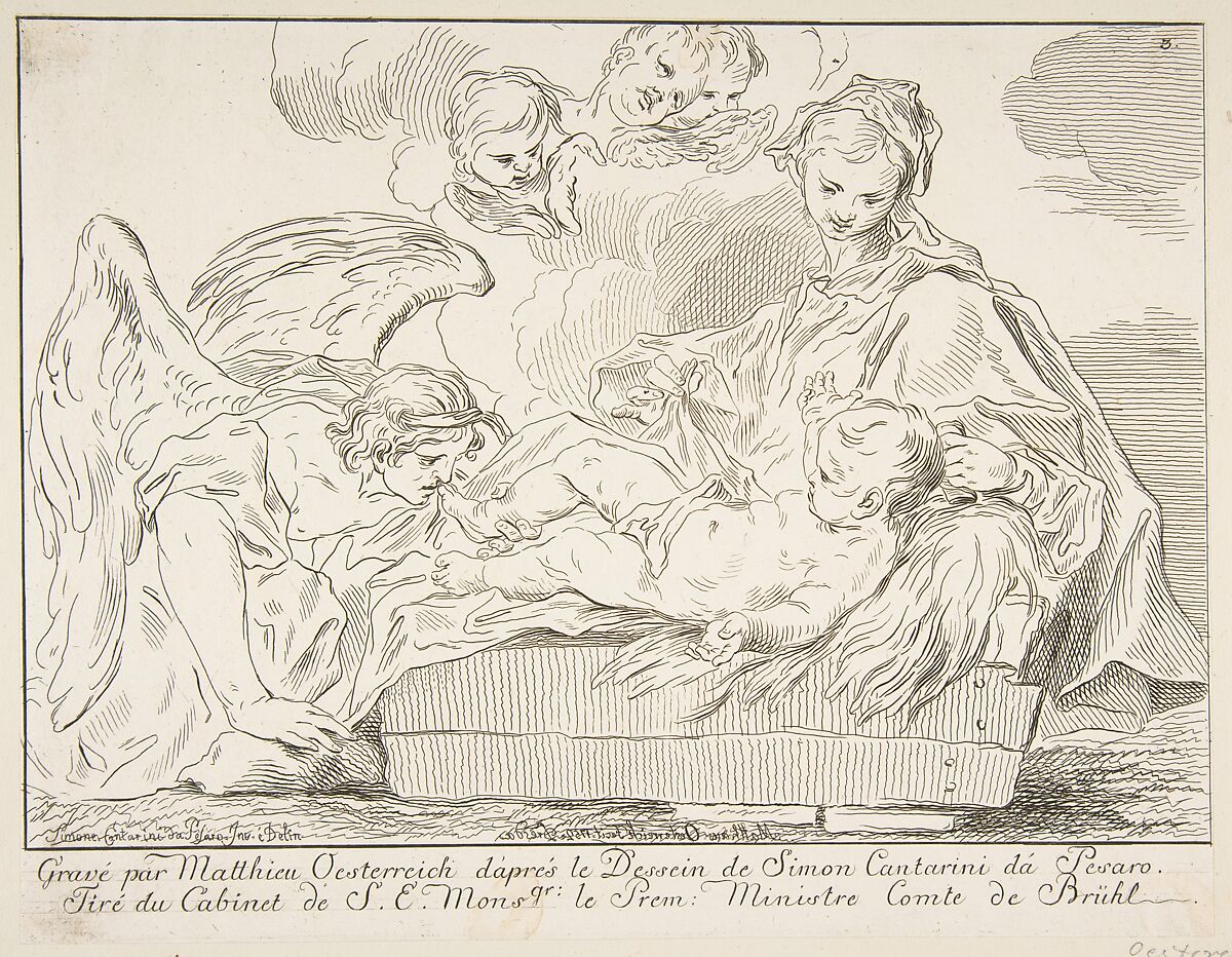 Virgin and Child with an angel, Matthias Oesterreich (German, 1716–1778), Etching 