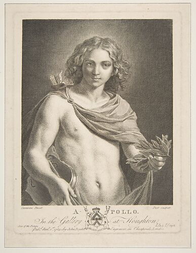Apollo wearing a mantle and holding a laurel branch and violin