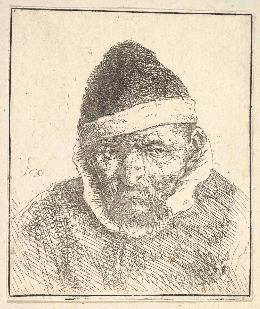 Old Man with White Collar and Pointed Hat, Adriaen van Ostade (Dutch, Haarlem 1610–1685 Haarlem), Etching 