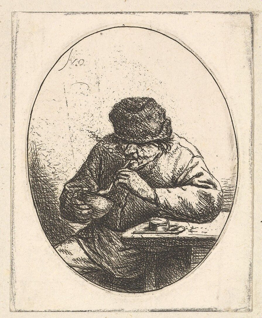 Smoker Lighting Pipe, Adriaen van Ostade (Dutch, Haarlem 1610–1685 Haarlem), Etching 