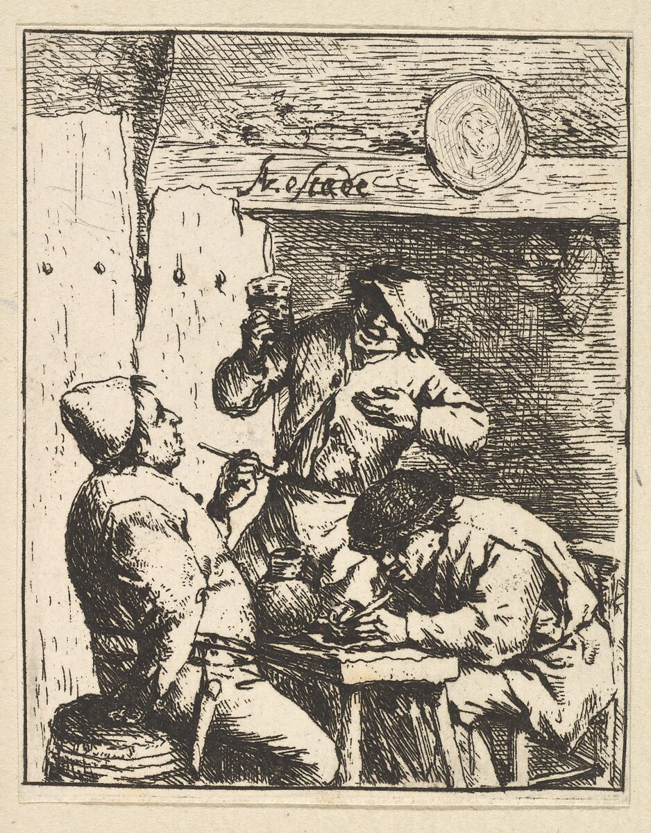 Singer Standing Between Two Smokers, Adriaen van Ostade (Dutch, Haarlem 1610–1685 Haarlem), Etching 