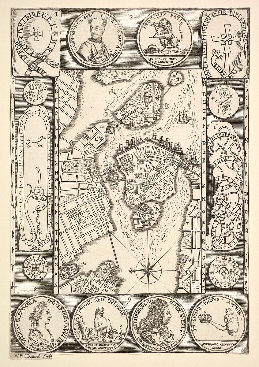 Map of Stockholm (Aubry de La Mottraye's "Travels throughout Europe, Asia and into Part of Africa...,"  London, 1724, vol. II, pl. 32), William Hogarth (British, London 1697–1764 London), Etching and engraving; first state of two 