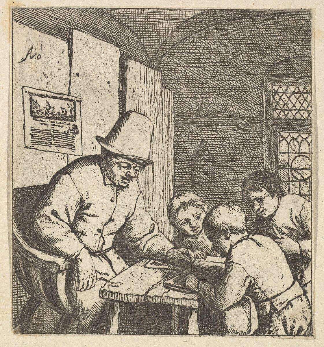 The Schoolmaster, Adriaen van Ostade (Dutch, Haarlem 1610–1685 Haarlem), Etching 