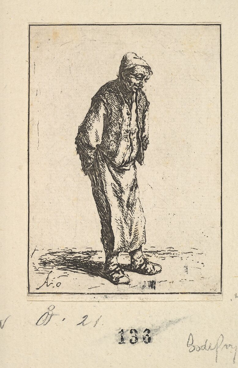 Peasant with Hands Behind his Back, Adriaen van Ostade (Dutch, Haarlem 1610–1685 Haarlem), Etching 