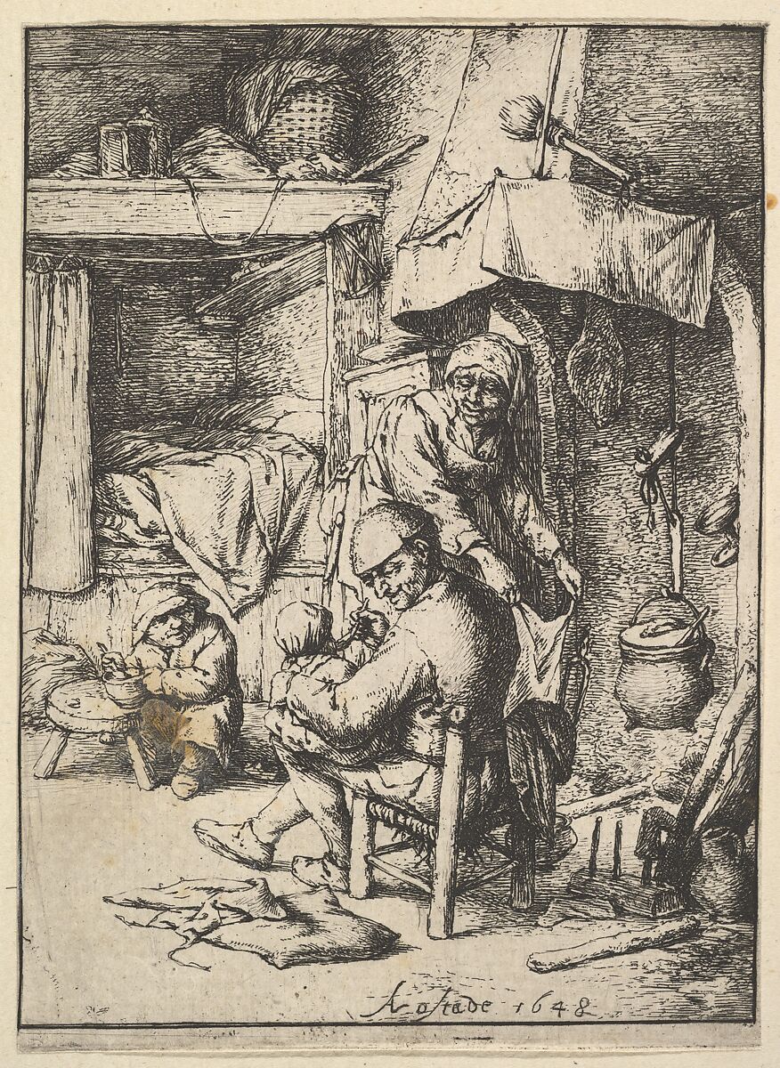 Father Feeding his Child, Adriaen van Ostade (Dutch, Haarlem 1610–1685 Haarlem), Etching 