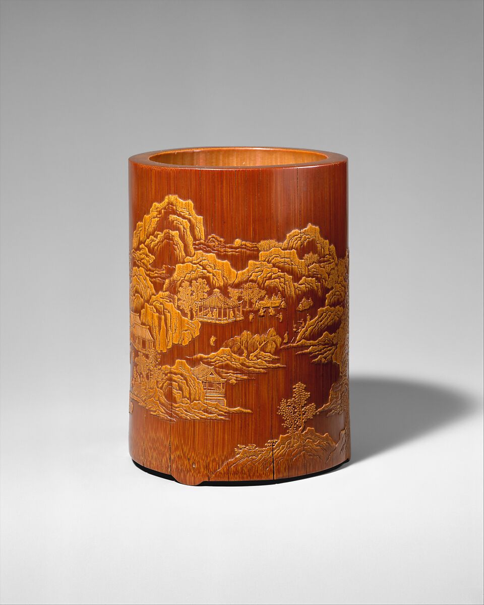 Brush holder with “Ode to the Pavilion of the Inebriated Old Man”, Zhang Xihuang (active early 17th century), Bamboo, China 