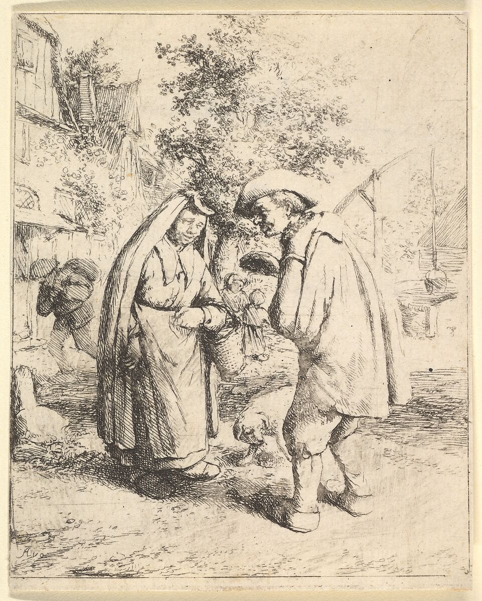 Man Talking to a Woman, Adriaen van Ostade (Dutch, Haarlem 1610–1685 Haarlem), Etching 
