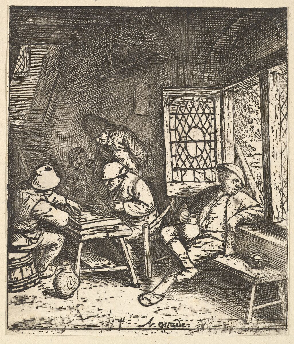 Tric Trac Players, Adriaen van Ostade (Dutch, Haarlem 1610–1685 Haarlem), Etching 
