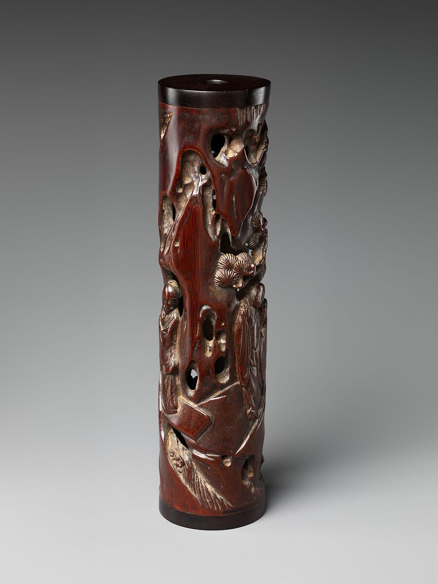 Incense holder with scholars in a landscape, Zhu Sansong (active ca. 1573–1619), Bamboo, China