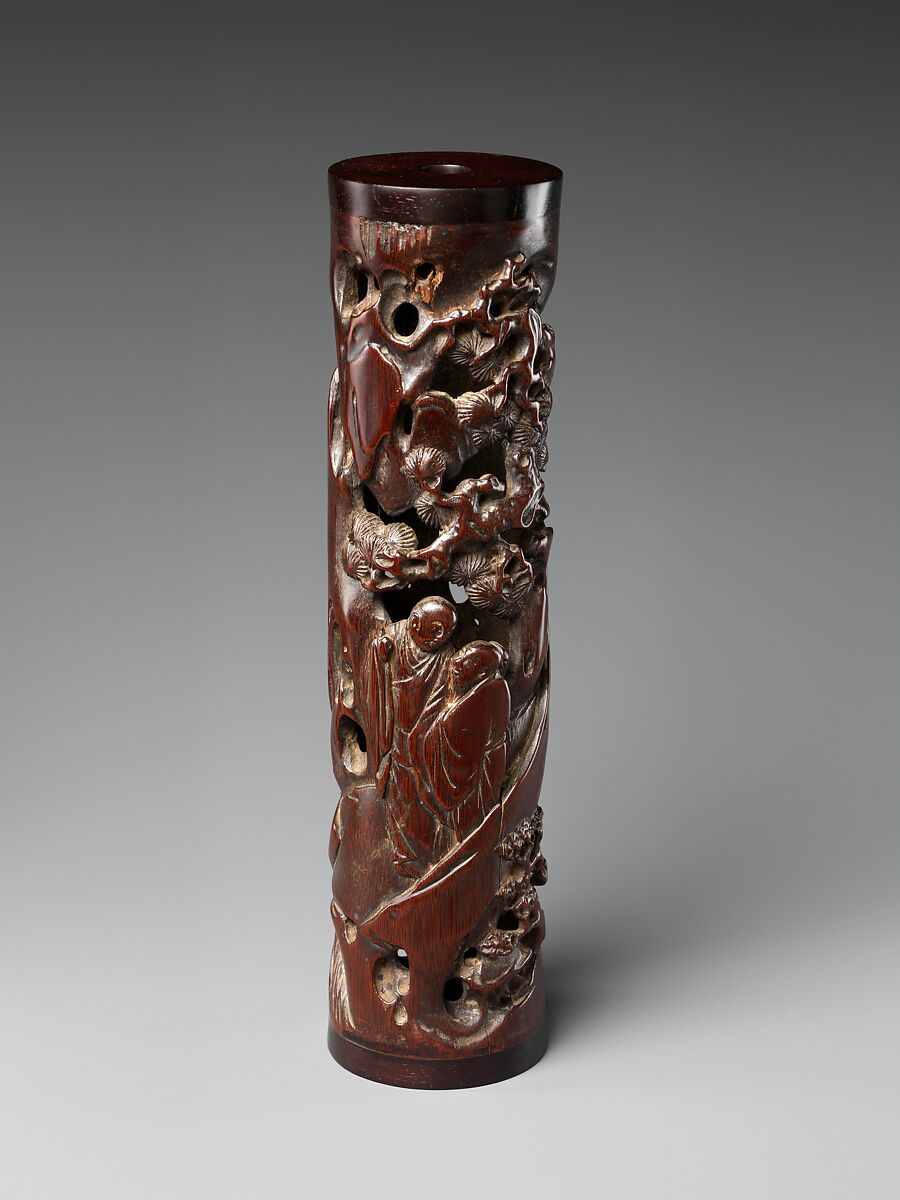 Incense holder with scholars in a landscape, Zhu Sansong (active ca. 1573–1619), Bamboo, China 