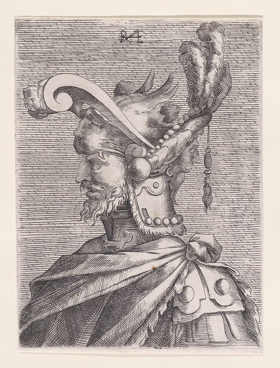Bust of a Man in Fantastic Headgear, René Boyvin (French, Angers ca. 1525–1598 or 1625/6 Angers), Etching 
