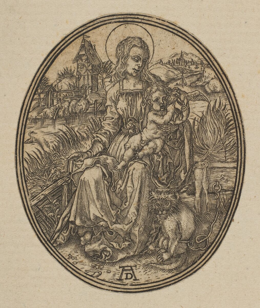 Virgin and Child with the Monkey (reverse copy), After Albrecht Dürer (German, Nuremberg 1471–1528 Nuremberg), Engraving 