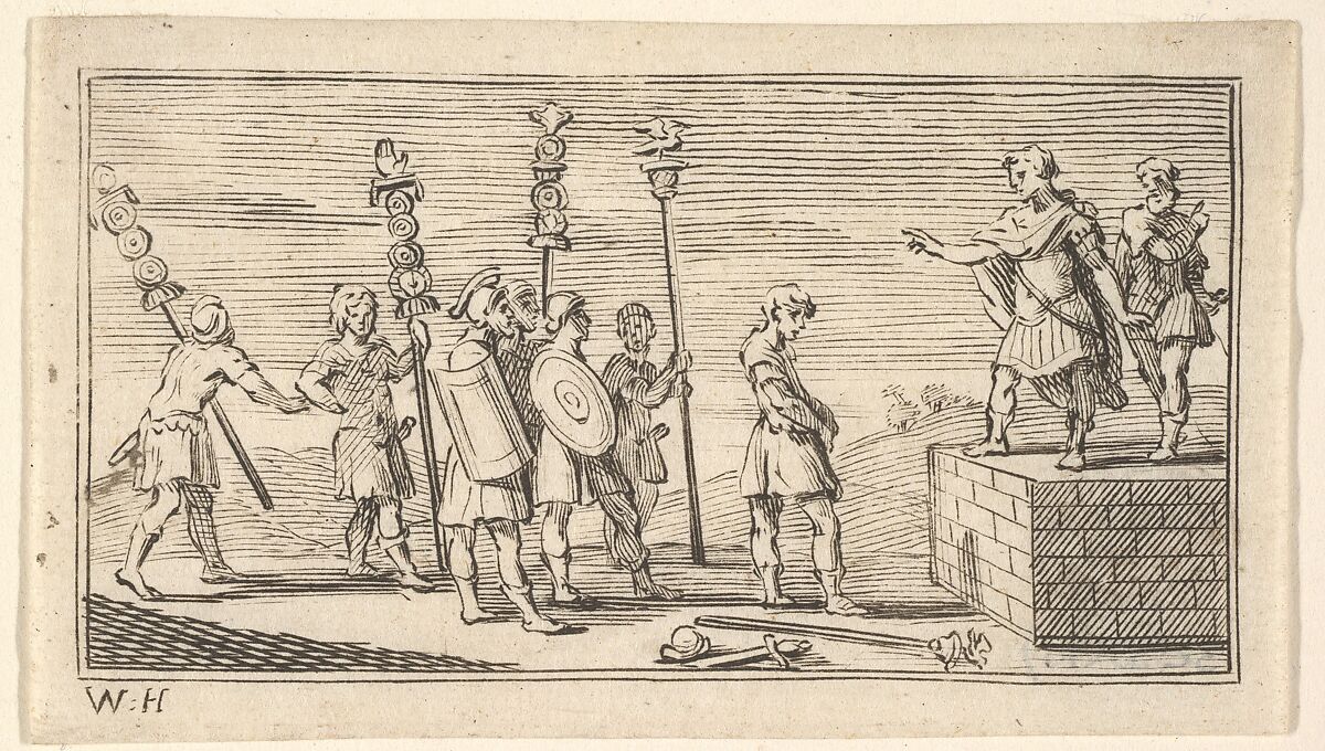 Shameful Discharge  (John Beaver, Roman Military Punishments, 1725), William Hogarth (British, London 1697–1764 London), Etching 