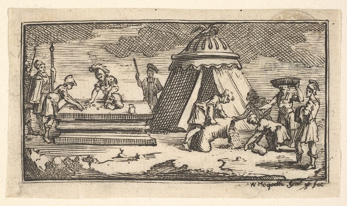 Issued Barley Instead of Wheat [first version] (John Beaver, Roman Military Punishments, 1725), William Hogarth (British, London 1697–1764 London), Etching 