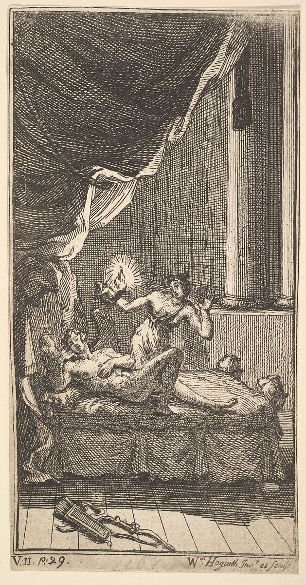 The New Metamorphosis, Plate 6: The Story of Cupid and Psyche, William Hogarth (British, London 1697–1764 London), Etching and engraving; second state of two 
