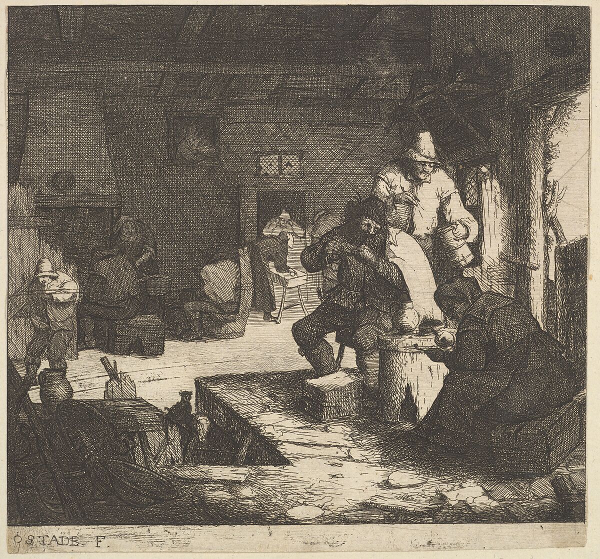 Smokers at the Inn, Adriaen van Ostade (Dutch, Haarlem 1610–1685 Haarlem), Etching 
