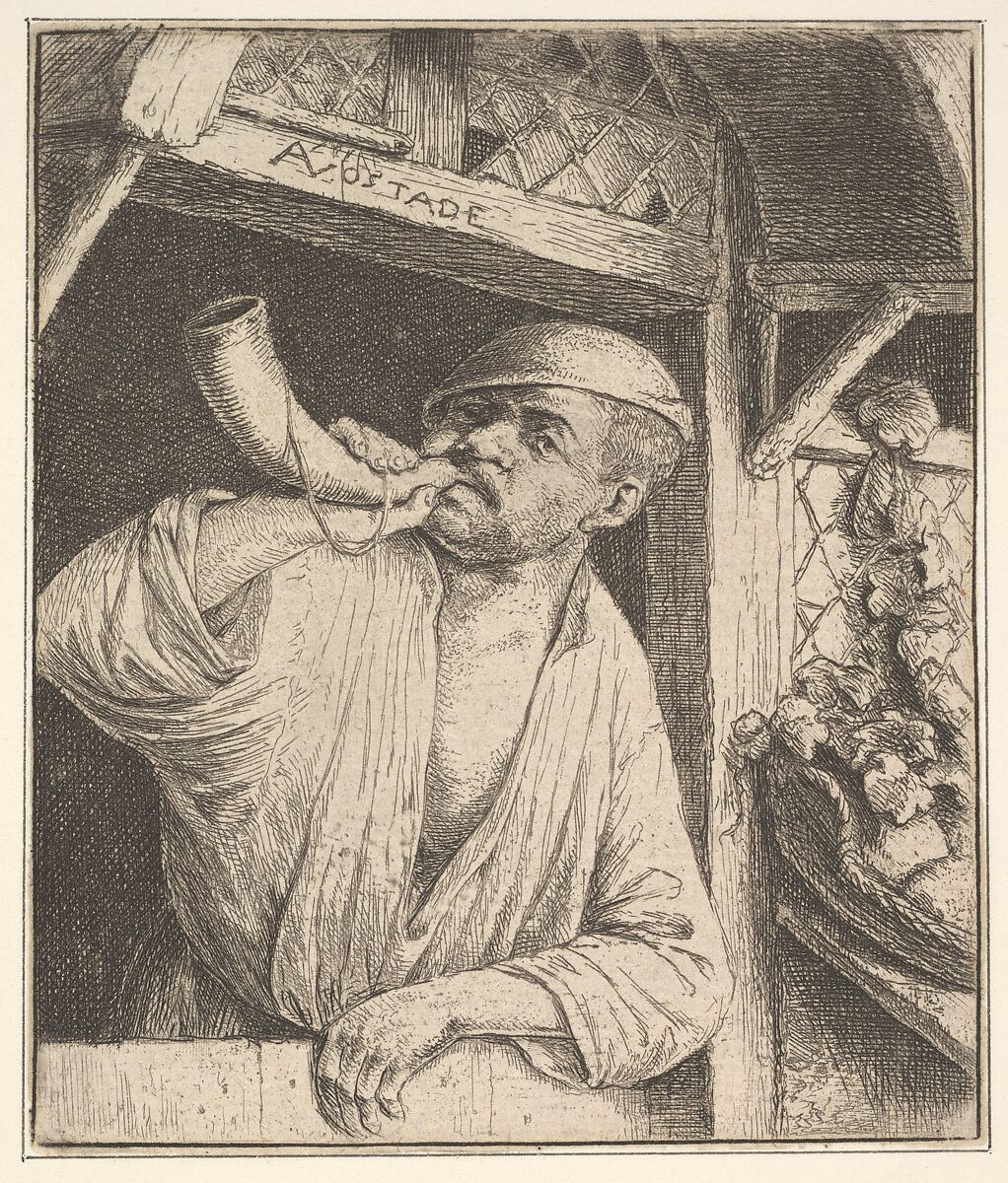 Baker Blowing Horn, Adriaen van Ostade (Dutch, Haarlem 1610–1685 Haarlem), Etching 