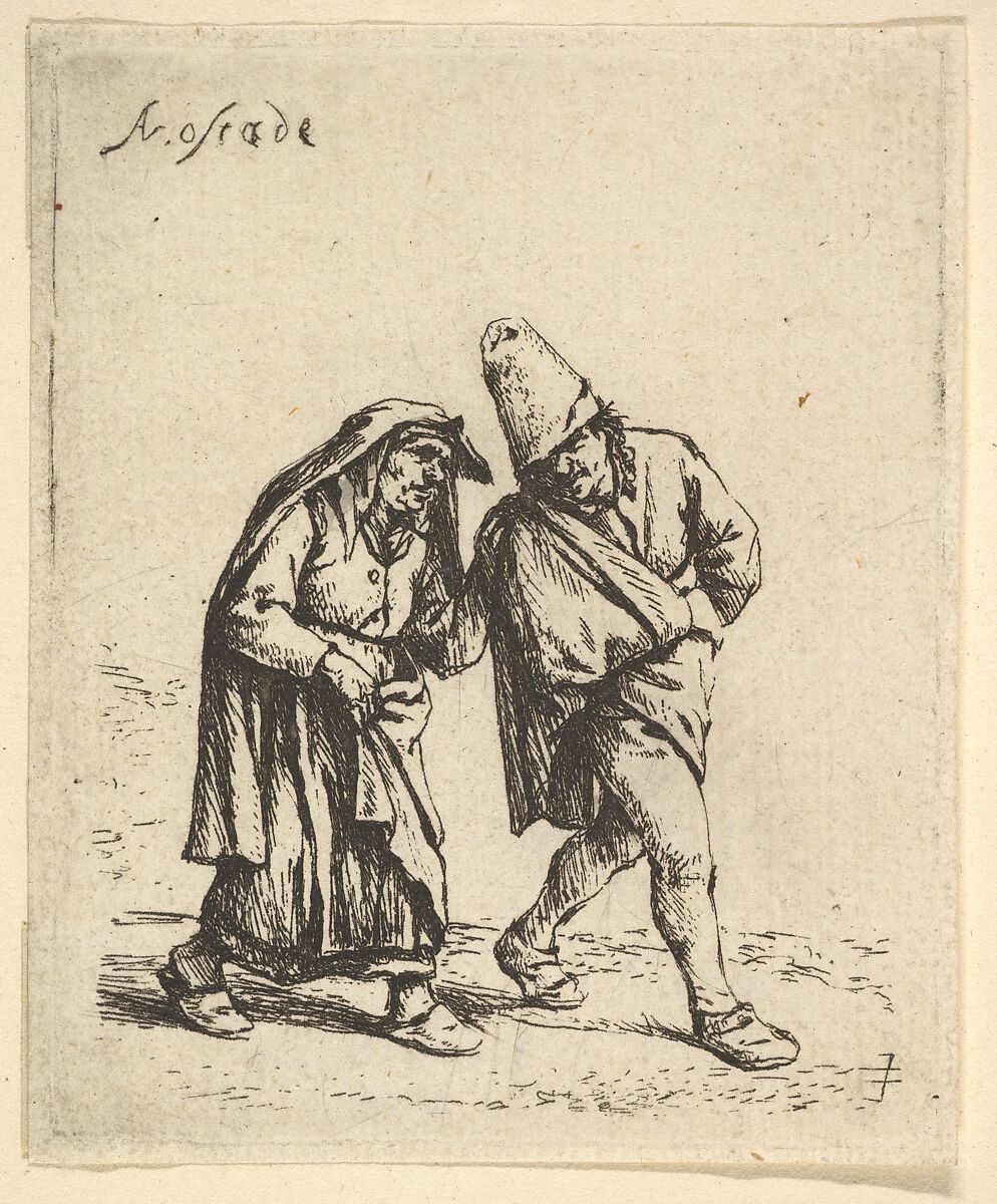 Man and Woman Walking, Adriaen van Ostade (Dutch, Haarlem 1610–1685 Haarlem), Etching 